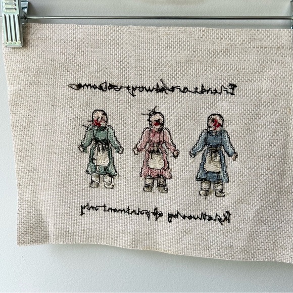Handmade cross stitch sampler with rag dolls - Picture 4 of 4